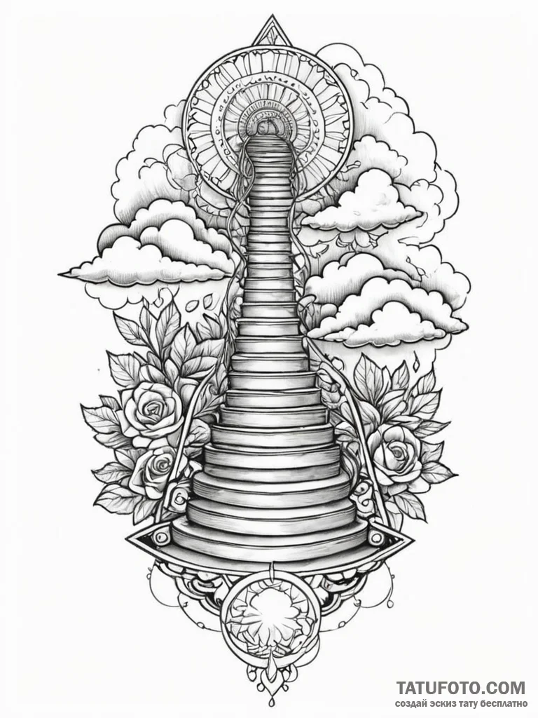 A staircase, spiraling upwards into the cloud… — эскиз тату (№1752105766_0, 10.07.2025 00:02) — Tatufoto.com
