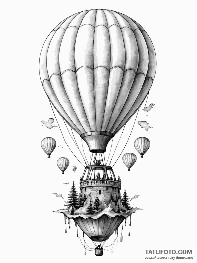 A hot air balloon, its balloon is a beautiful... - эскиз тату (№1752106352_0, 10.07.2025 00:12) — Tatufoto.com