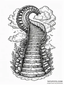 A staircase, spiraling upwards into the cloud... - эскиз тату (№1752106442_0, 10.07.2025 00:14) — Tatufoto.com