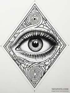 A human eye, its iris is a detailed maze, wit... - эскиз тату (№1752106693_0, 10.07.2025 00:18) — Tatufoto.com