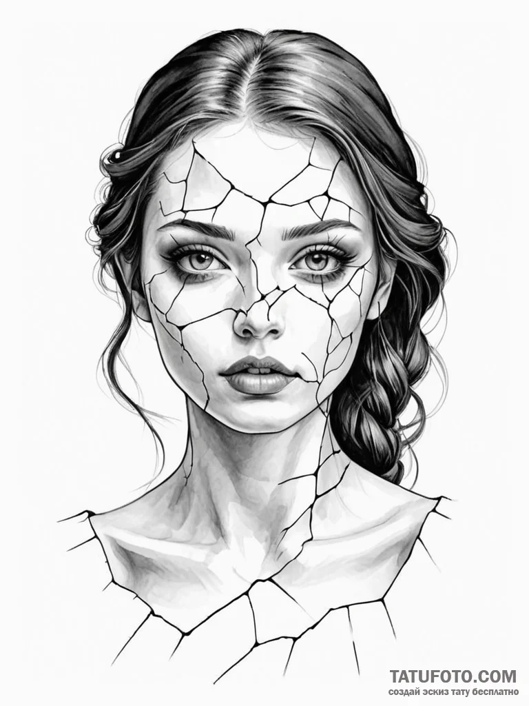 A beautiful woman whose skin is like a cracke... - эскиз тату (№1752107111_0, 10.07.2025 00:25) — Tatufoto.com