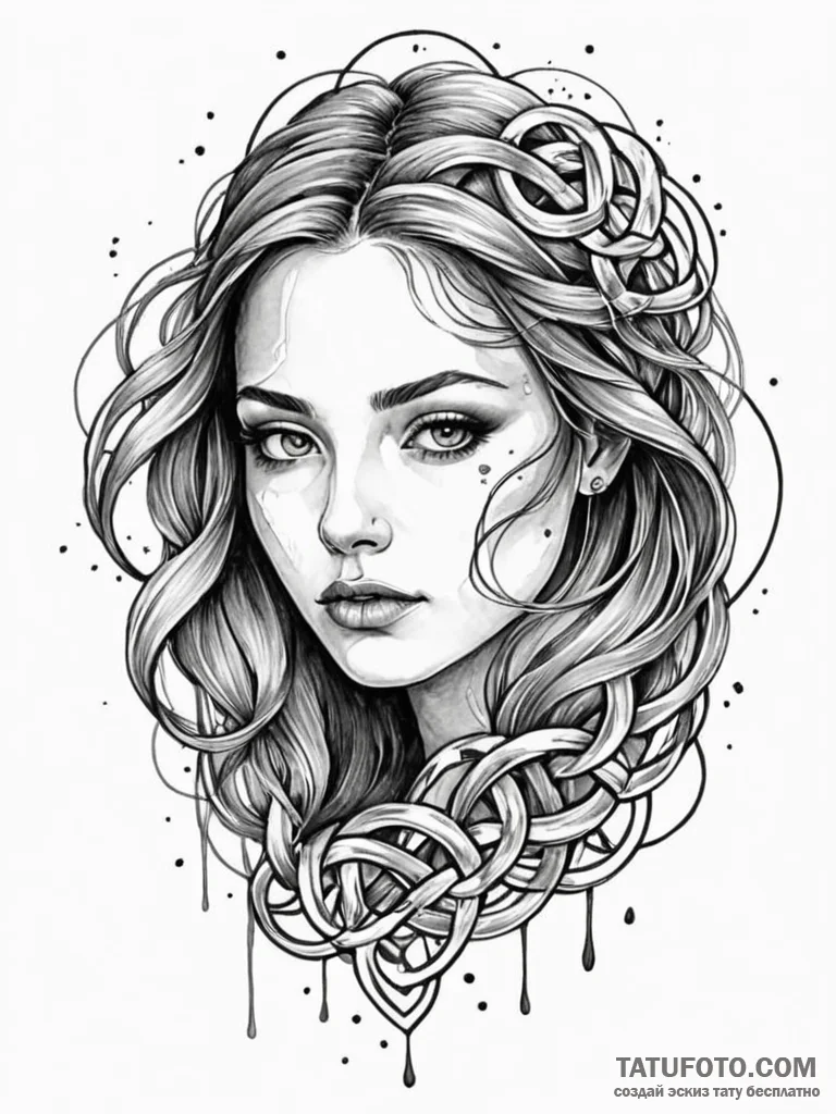 A woman's portrait, her skin is painted with... - эскиз тату (№1752107194_0, 10.07.2025 00:26) — Tatufoto.com