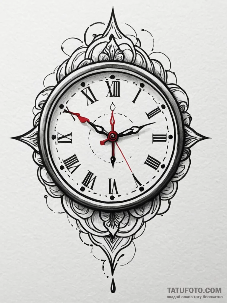 A beautiful, realistic clock, with no hands,... - эскиз тату (№1752107278_0, 10.07.2025 00:27) — Tatufoto.com