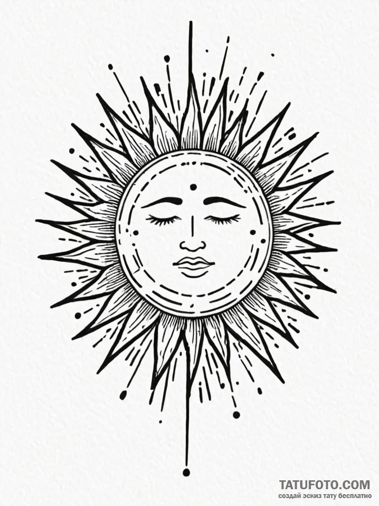 A beautiful, stylized sun, its rays are warm,... - эскиз тату (№1752107361_0, 10.07.2025 00:29) — Tatufoto.com