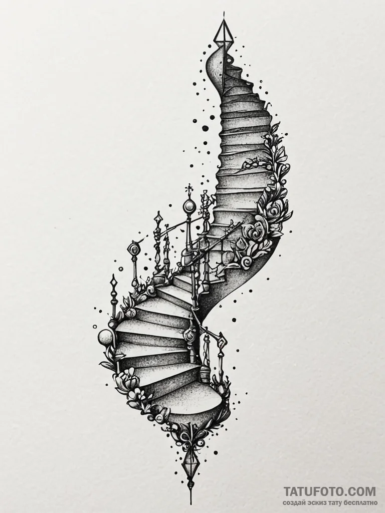 A single, powerful symbol of a staircase, lea... - эскиз тату (№1752107529_0, 10.07.2025 00:32) — Tatufoto.com