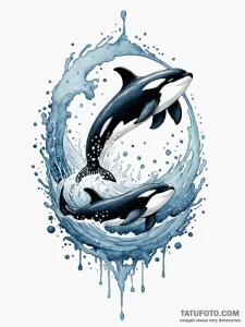 A powerful pod of orcas, hunting with intelli... - эскиз тату (№1752107696_0, 10.07.2025 00:34) — Tatufoto.com