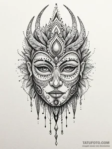 A beautiful, ornate war mask from a forgotten... - эскиз тату (№1752108283_0, 10.07.2025 00:44) — Tatufoto.com