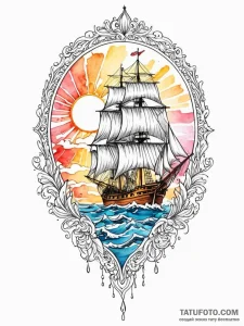 A beautiful, ornate ship, sailing confidently... - эскиз тату (№1752108533_0, 10.07.2025 00:48) — Tatufoto.com