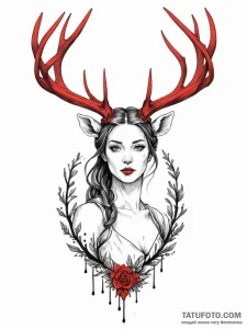 A beautiful woman with antlers like a deer, a... - эскиз тату (№1752110286_0, 10.07.2025 01:18) — Tatufoto.com
