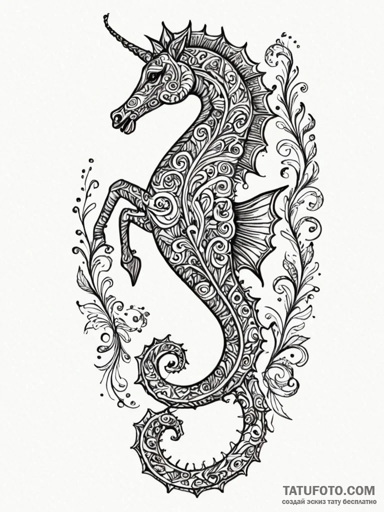 A majestic sea horse, a delicate watercolor p... - эскиз тату (№1752110537_0, 10.07.2025 01:22) — Tatufoto.com