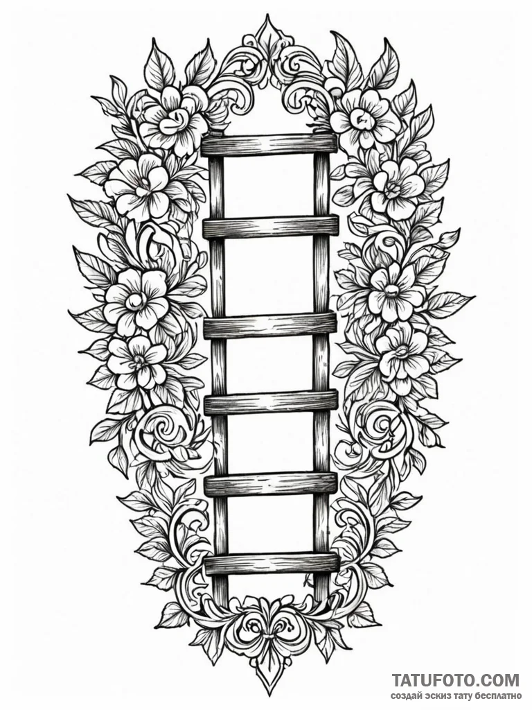 A single, powerful symbol of a ladder, leadin... - эскиз тату (№1752110703_0, 10.07.2025 01:25) — Tatufoto.com