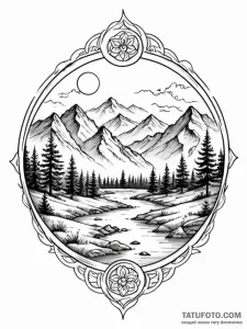 A beautiful, serene landscape of a peaceful v... - эскиз тату (№1752110869_0, 10.07.2025 01:27) — Tatufoto.com