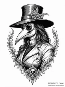 A beautiful woman wearing a plague doctor mas... - эскиз тату (№1752110952_0, 10.07.2025 01:29) — Tatufoto.com