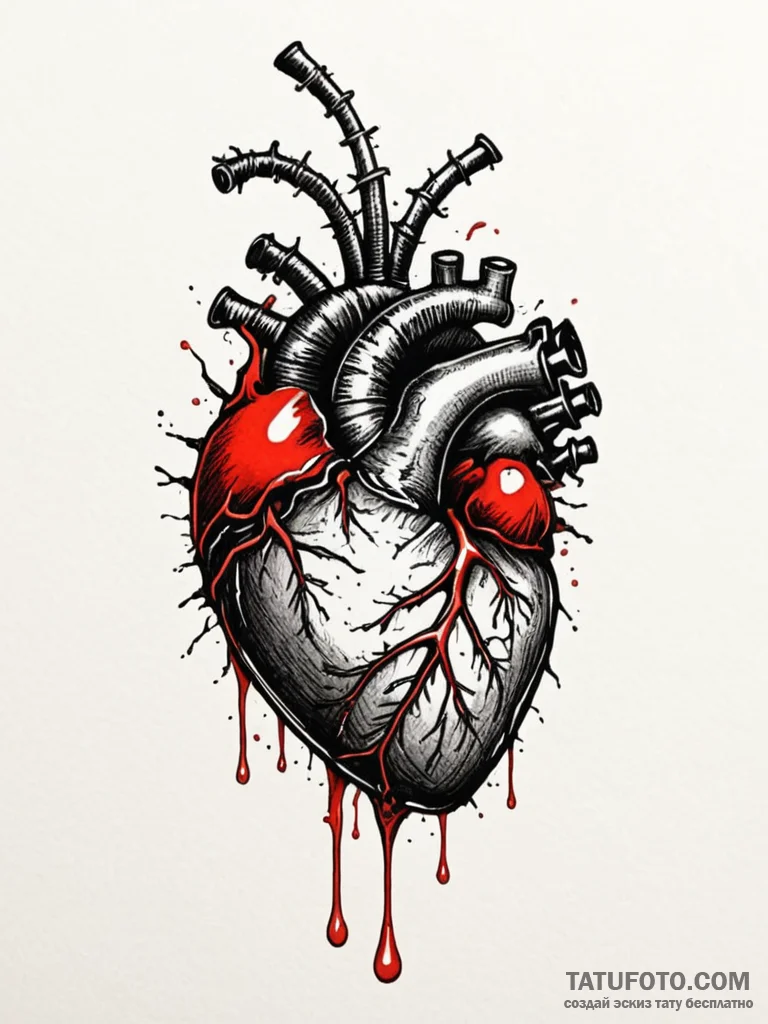 A realistic human heart, wrapped in black bar... - эскиз тату (№1752111034_0, 10.07.2025 01:30) — Tatufoto.com