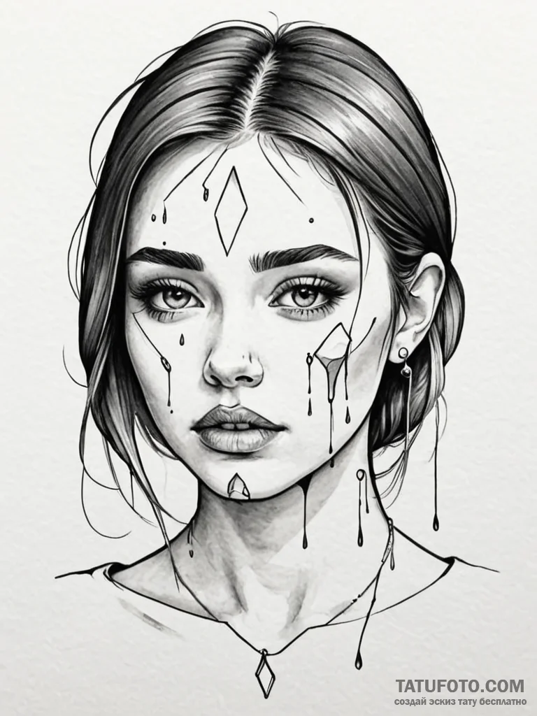 A girl whose tears are diamonds, tattoo drawi... - эскиз тату (№1752111118_0, 10.07.2025 01:31) — Tatufoto.com