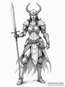 A woman warrior from a fantasy tribe, with bo... - эскиз тату (№1752111284_0, 10.07.2025 01:34) — Tatufoto.com