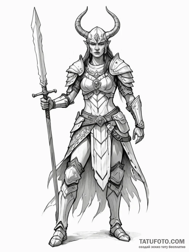 A woman warrior from a fantasy tribe, with bo… — эскиз тату (№1752111284_0, 10.07.2025 01:34) — Tatufoto.com