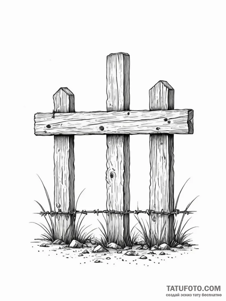 A drawing of a fence with a hole in it, tatto... - эскиз тату (№1752111785_0, 10.07.2025 01:43) — Tatufoto.com