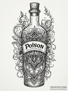 A beautiful, ornate bottle, labeled "poison",... - эскиз тату (№1752112199_0, 10.07.2025 01:49) — Tatufoto.com