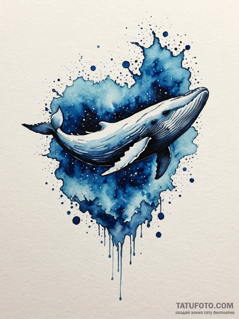 A majestic whale, its body is a deep blue wat... - эскиз тату (№1752112786_0, 10.07.2025 01:59) — Tatufoto.com