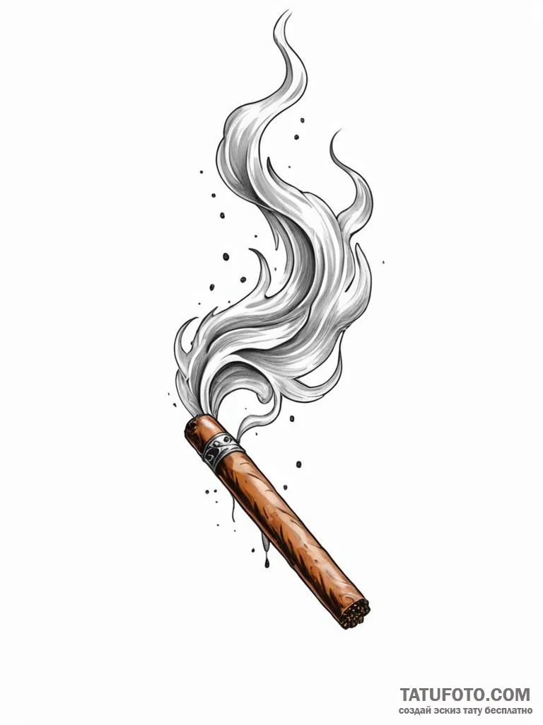 A realistic, smoldering cigarillo with a wisp... - эскиз тату (№1752112870_0, 10.07.2025 02:01) — Tatufoto.com