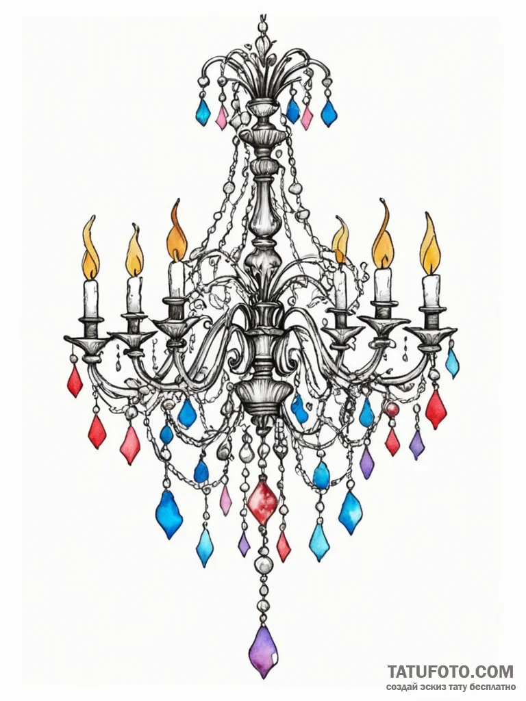 A beautiful, delicate chandelier, hanging fro... - эскиз тату (№1752112952_0, 10.07.2025 02:02) — Tatufoto.com