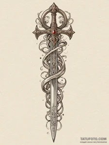 A beautiful, intricate sword, its hilt is a d... - эскиз тату (№1752113119_0, 10.07.2025 02:05) — Tatufoto.com