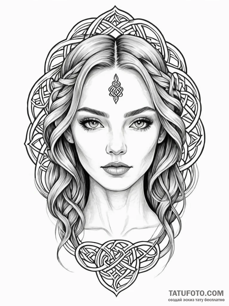 A woman’s portrait, her skin is painted with… — эскиз тату (№1752113204_0, 10.07.2025 02:06) — Tatufoto.com