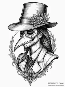 A beautiful woman wearing a plague doctor mas... - эскиз тату (№1752113791_0, 10.07.2025 02:16) — Tatufoto.com