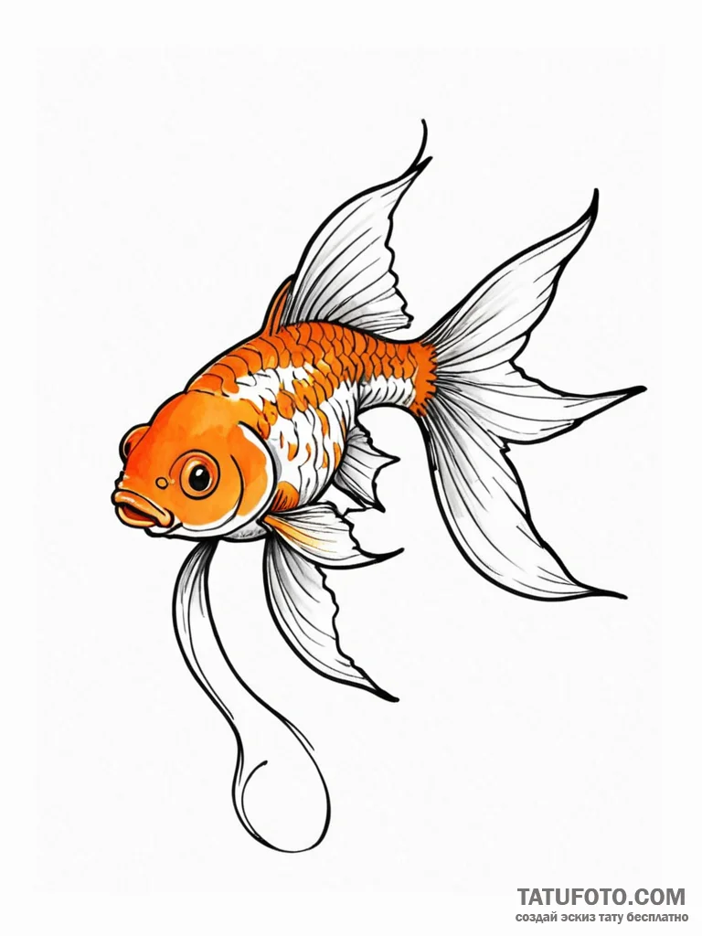 A goldfish, its fins are delicate, flowing st... - эскиз тату (№1752113875_0, 10.07.2025 02:17) — Tatufoto.com