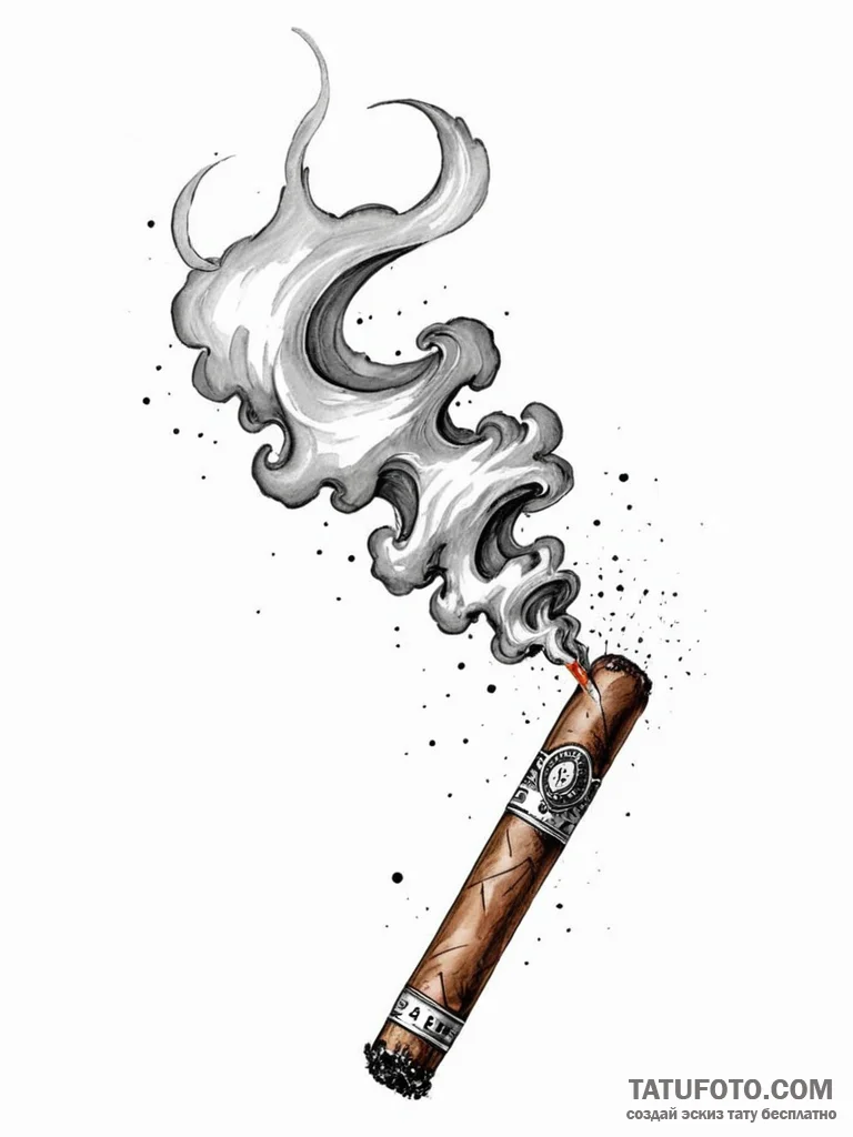 A single, perfect, lit cigar, with a plume of... - эскиз тату (№1752114126_0, 10.07.2025 02:22) — Tatufoto.com