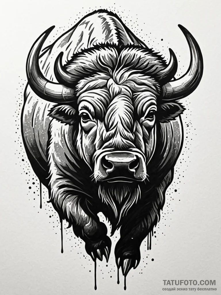 A powerful bison, a symbol of untamed america... - эскиз тату (№1752114295_0, 10.07.2025 02:24) — Tatufoto.com