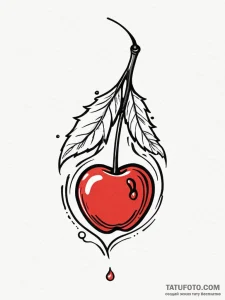 A single, perfect cherry, with a drop of mois... - эскиз тату (№1752114548_0, 10.07.2025 02:29) — Tatufoto.com
