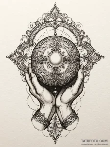 A pair of hands, cupping a glowing orb of wat... - эскиз тату (№1752114715_0, 10.07.2025 02:31) — Tatufoto.com