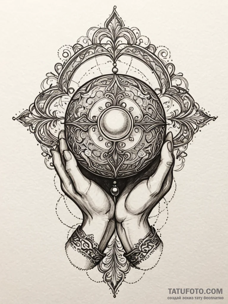 A pair of hands, cupping a glowing orb of wat... - эскиз тату (№1752114715_0, 10.07.2025 02:31) — Tatufoto.com