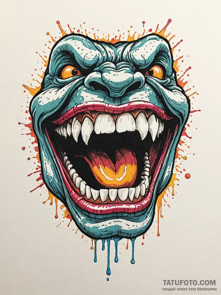 A human mouth, snarling and baring its teeth,… — эскиз тату (№1752114883_0, 10.07.2025 02:34) — Tatufoto.com