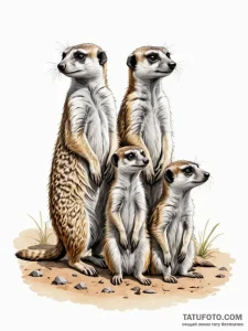A beautiful, strong family of meerkats, watch... - эскиз тату (№1752114967_0, 10.07.2025 02:36) — Tatufoto.com