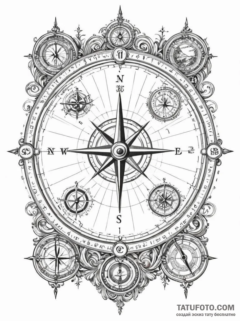 A beautiful, ornate set of navigational chart... - эскиз тату (№1752116221_0, 10.07.2025 02:57) — Tatufoto.com