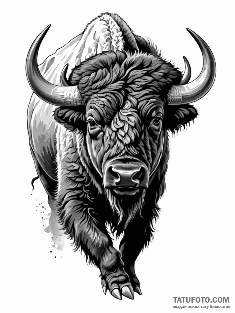 A powerful bison, a symbol of untamed america... - эскиз тату (№1752116891_0, 10.07.2025 03:08) — Tatufoto.com