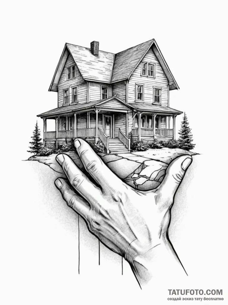 A person, building a home for someone else, t... - эскиз тату (№1752117140_0, 10.07.2025 03:12) — Tatufoto.com