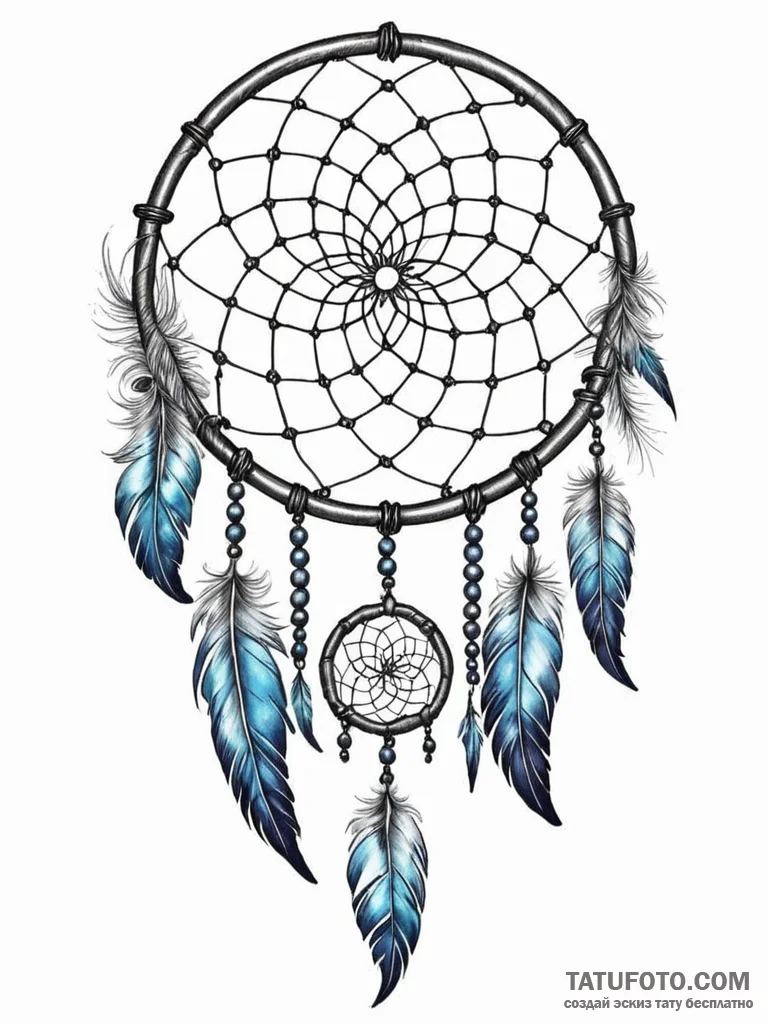 A beautiful, delicate dreamcatcher, with dark... - эскиз тату (№1752117726_0, 10.07.2025 03:22) — Tatufoto.com