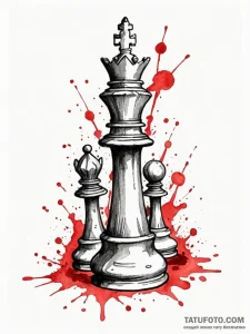 A chess board, in a state of chaos, with piec... - эскиз тату (№1752118268_0, 10.07.2025 03:31) — Tatufoto.com