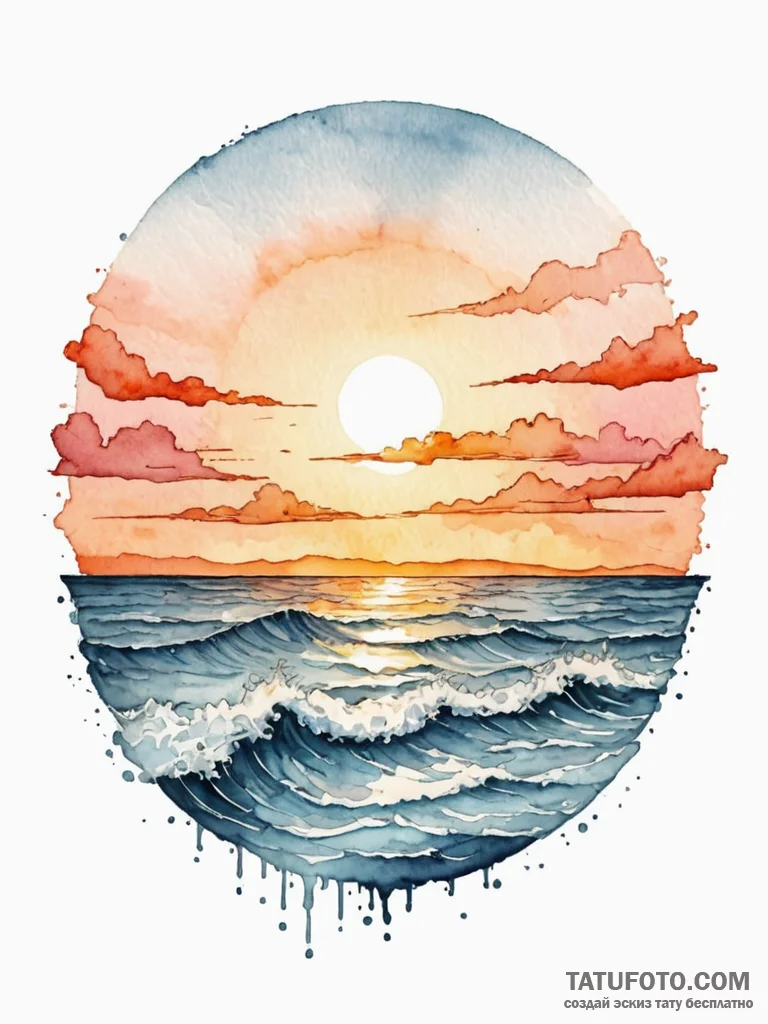 A beautiful, vibrant sunset over an ocean, pa… — эскиз тату (№1752118517_0, 10.07.2025 03:35) — Tatufoto.com
