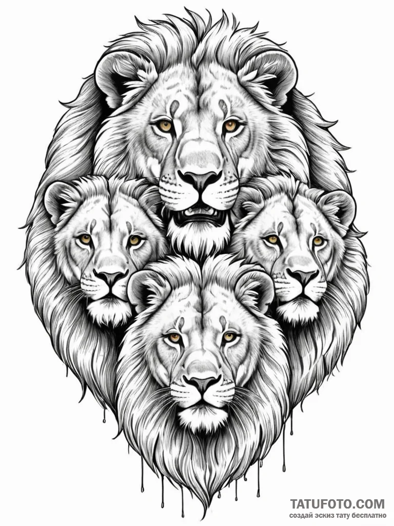 A beautiful, strong pack of lions, the pride… — эскиз тату (№1752118600_0, 10.07.2025 03:36) — Tatufoto.com