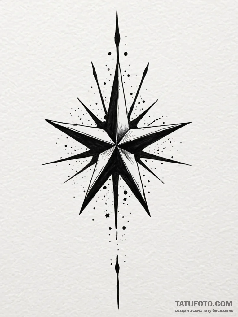 A single, black star, but it is shaped like a... - эскиз тату (№1752118683_0, 10.07.2025 03:38) — Tatufoto.com