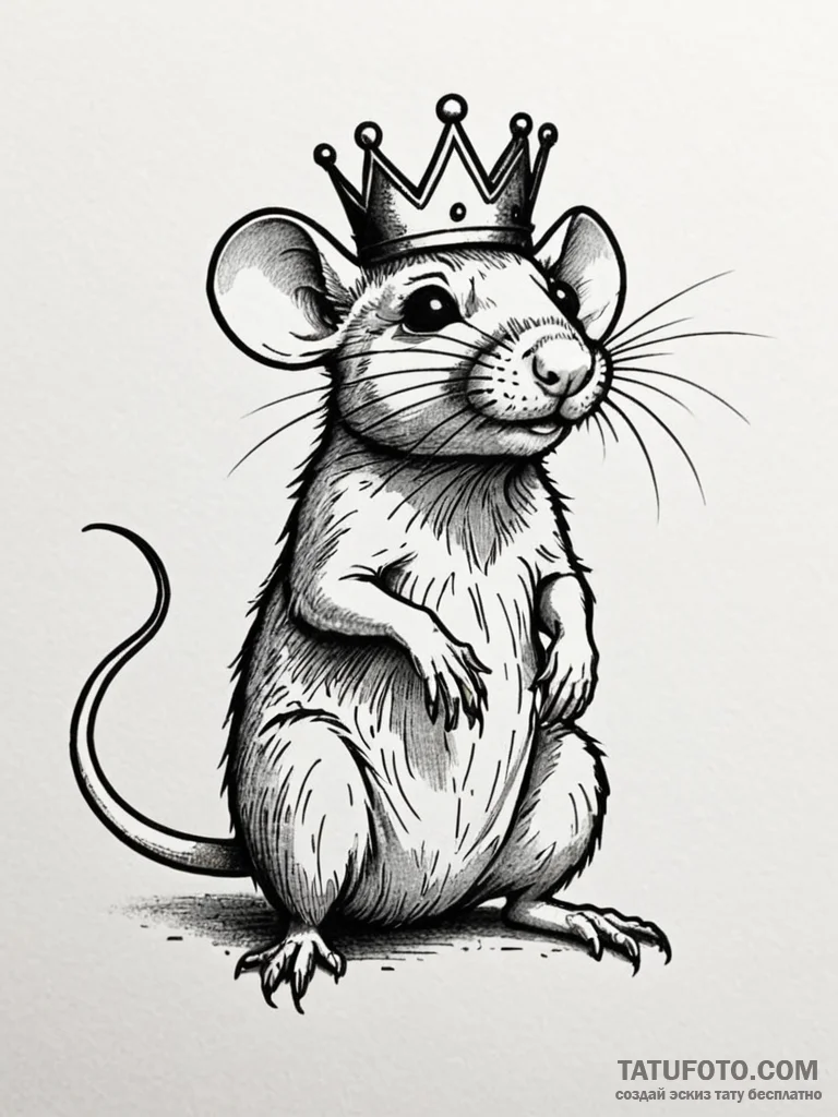 A cartoon rat, but it’s wearing a tiny, crook… — эскиз тату (№1752119436_0, 10.07.2025 03:50) — Tatufoto.com