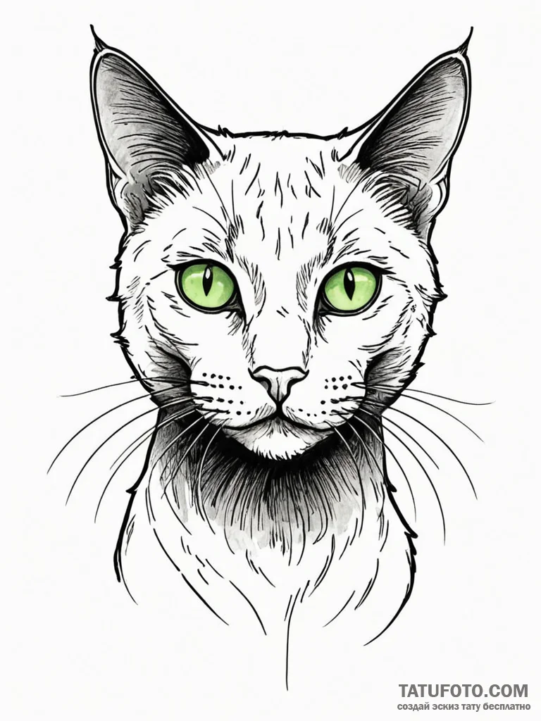 A beautiful black cat with glowing green eyes… — эскиз тату (№1752119521_0, 10.07.2025 03:52) — Tatufoto.com