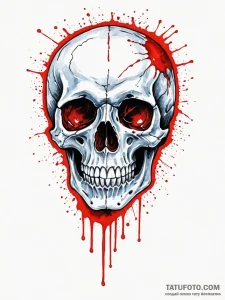 A skull, with a single, red bullet hole in it... - эскиз тату (№1752119687_0, 10.07.2025 03:54) — Tatufoto.com