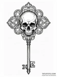 A beautiful, ornate key, with a skull as its... - эскиз тату (№1752120022_0, 10.07.2025 04:00) — Tatufoto.com