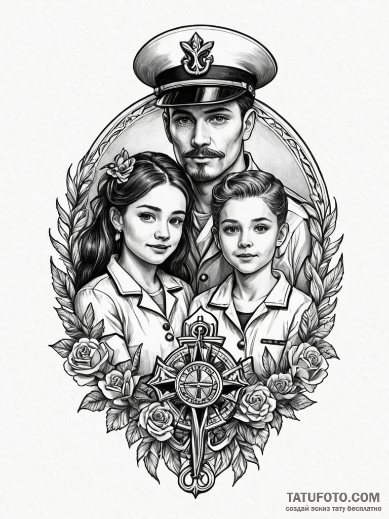 A beautiful, detailed drawing of a family por... - эскиз тату (№1752120105_0, 10.07.2025 04:01) — Tatufoto.com